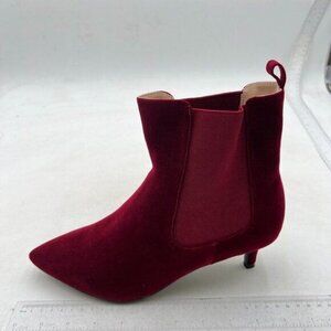 Wine Women Velvet Pointed Toe Ankle Boots Low Heel Party Event Booties Shoes